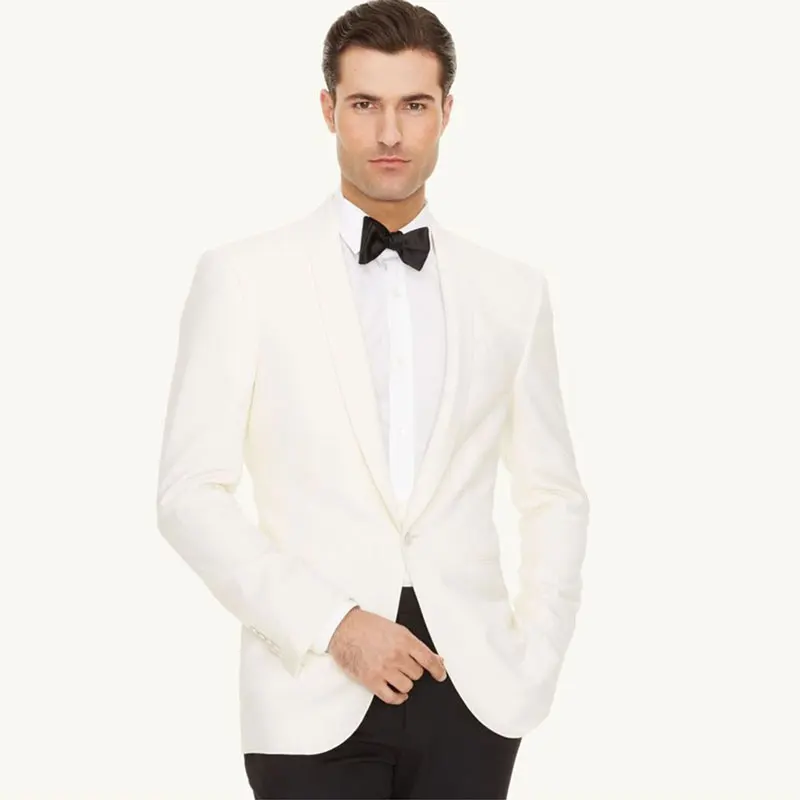 Ivory Prom Party Suits Man Blazers Men Suits for Wedding Groom Wedding Tuxedo Shawl Lapel Slim Terno Masculino 2Piece Coat Pants white shawl lapel men suits for wedding groom party formal custom slim fit prom tailored tuxedo best man blazer costume 2 pieces