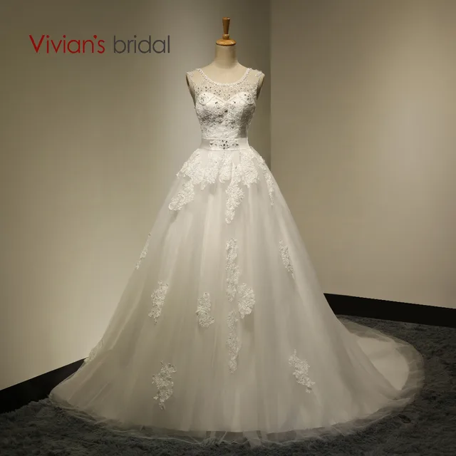 Vivian S Bridal Y Ball Gown Backless Liques Crystal Beadings Vivian S Bridal Y Ball Gown Backless Liques Crystal Beadings Wedding Dress Scoop Neck 2017 Floor Length