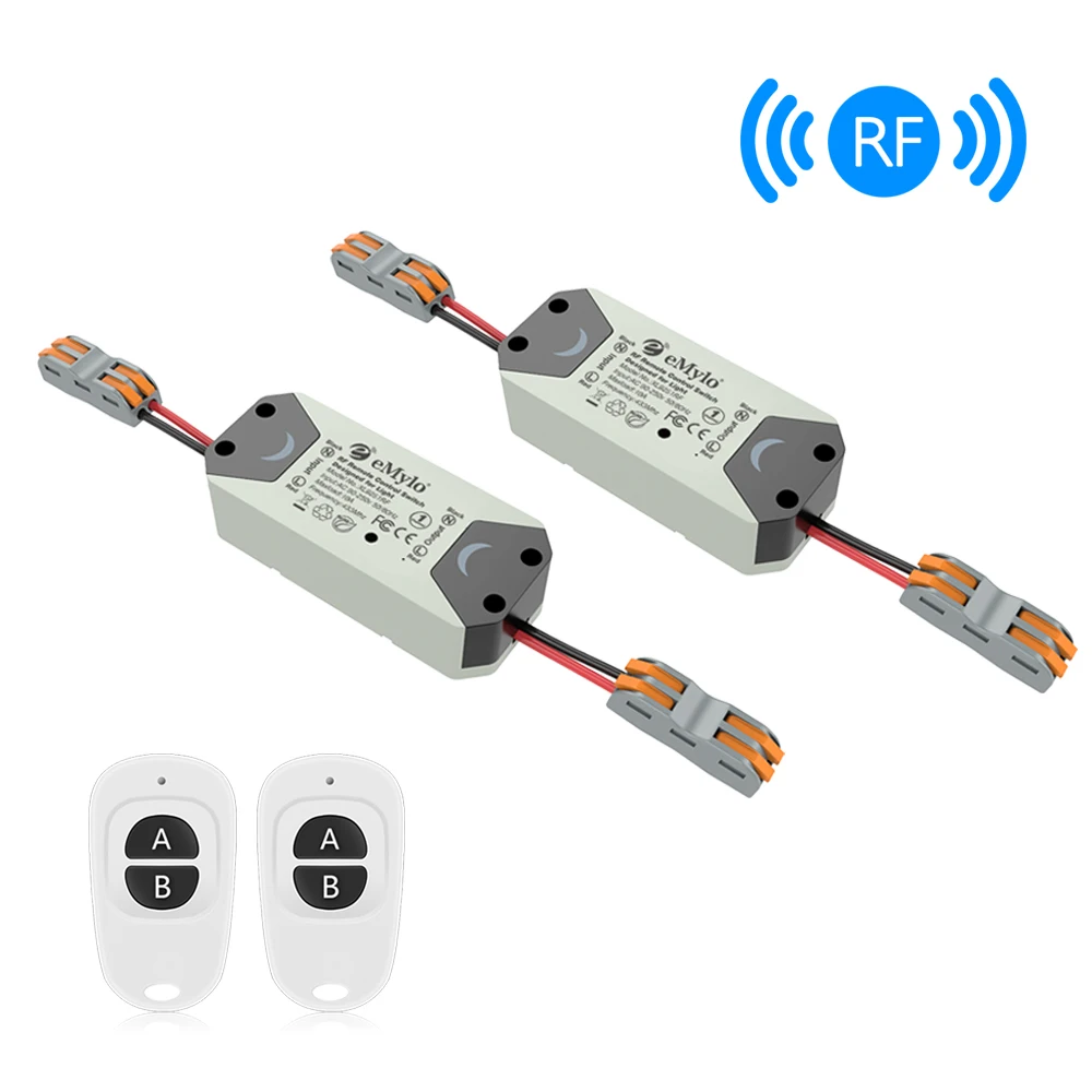

eMylo Wireless Light Switch RF Switch AC 90V-250V 1ch 433mhz Remote Control Switch RF Relay Module Smart Home Appliance 2pcs