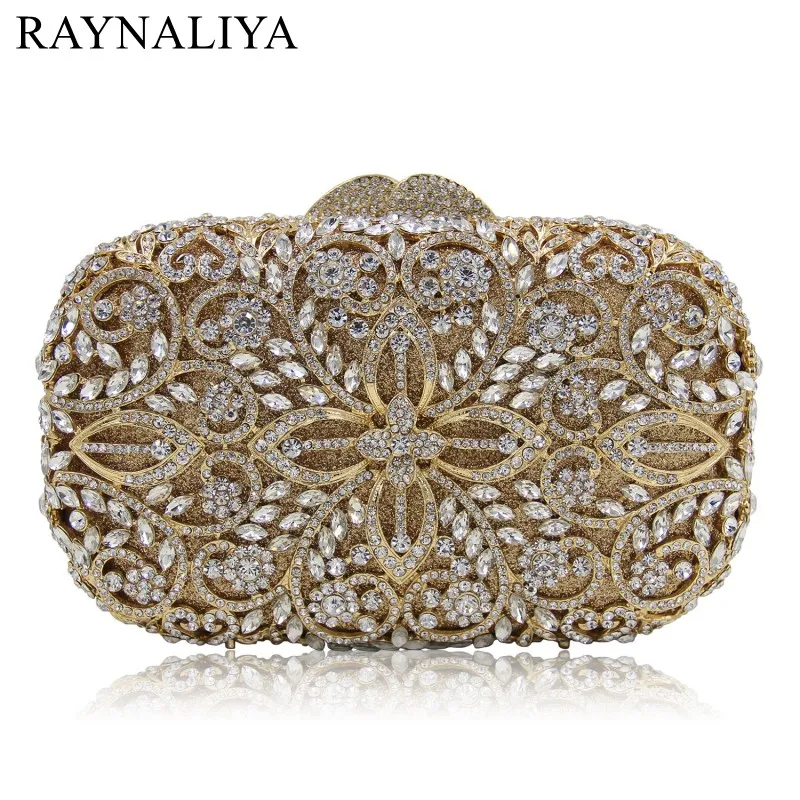 

Champagne Color Hollow Out Women Crystal Metal Clutches Minaudiere Diamond Evening Bags Ladies Bridal Wedding Bag SMYZH-E0365