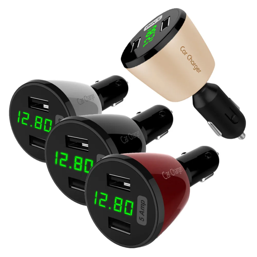  360 Degree Rotating 25W 5A 2-Port Dual USB Car Charger Adapter Vehicle Auto Voltage Temperature LED Display  Promotion 