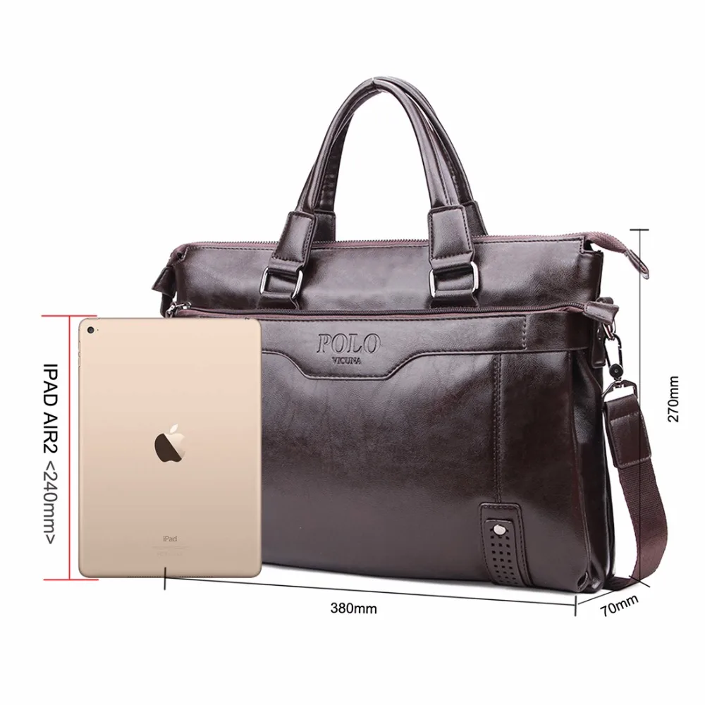 VICUNA POLO High Capacity Hollow Out Bottom Men's Leather Briefcase Bag For 14'' Laptop Vintage Business Leather Mens Handbags
