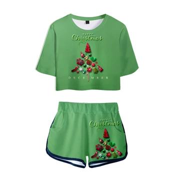 

Christmas 3D Pop Cool Shorts And T-shirts Fashion Women Two Piece Sets CoolSkull Print Crop Top Clothes