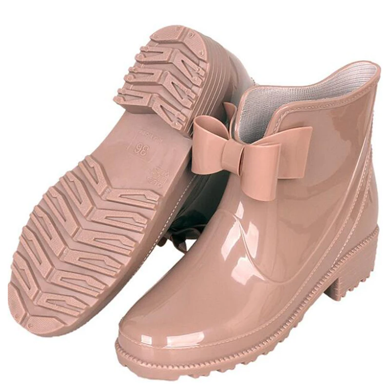 COVOYYAR/короткие женские резиновые сапоги; резиновые ботильоны на платформе; резиновые сапоги без застежки с бантом; Водонепроницаемая женская обувь; большой размер 43; WBS771