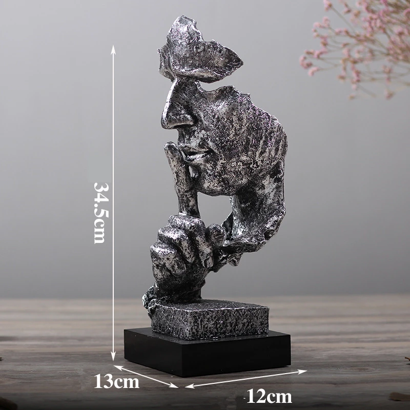 Koop VILEAD 32cm Hars Stilte is Gouden Masker Standbeeld Abstracte Ornamenten Beeldjes Masker Sculptuur Craft voor Office Vintage Home Decor