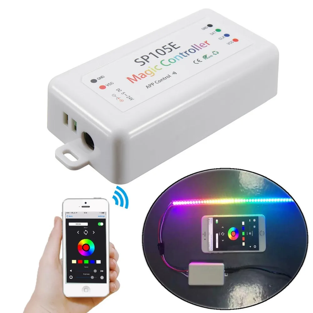 

SP105E DC5 -24V Bluetooth Telefone APP-LED-Controller-Modul WS2811 WS2812B APA102 Streifen-Licht