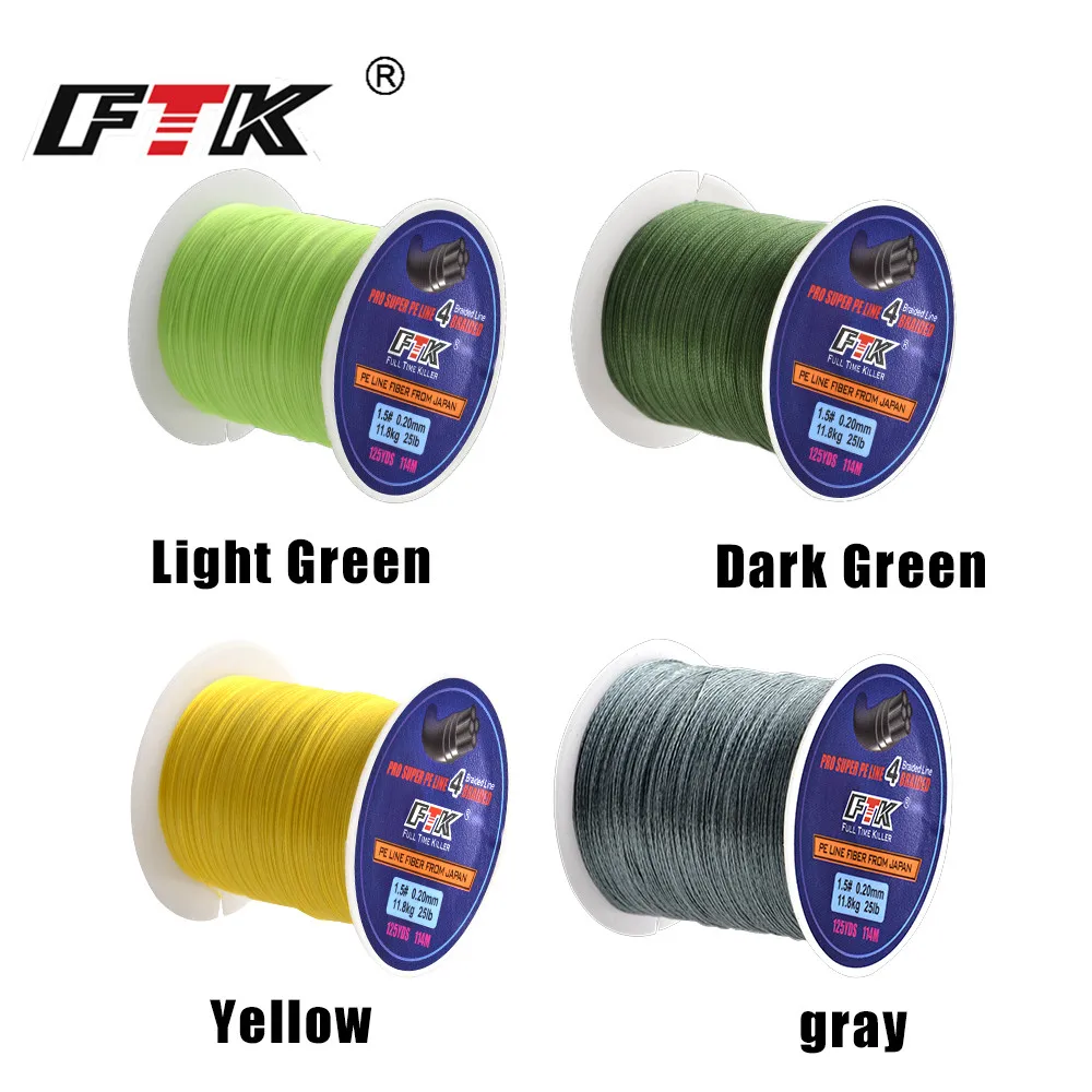 FTK 114M Braided Wire PE Braided 0.4#-6.0# Code 4 Strands 8-60LB PE Braided 0.1-0.4mm Multifilament Fishing Line for Saltwater