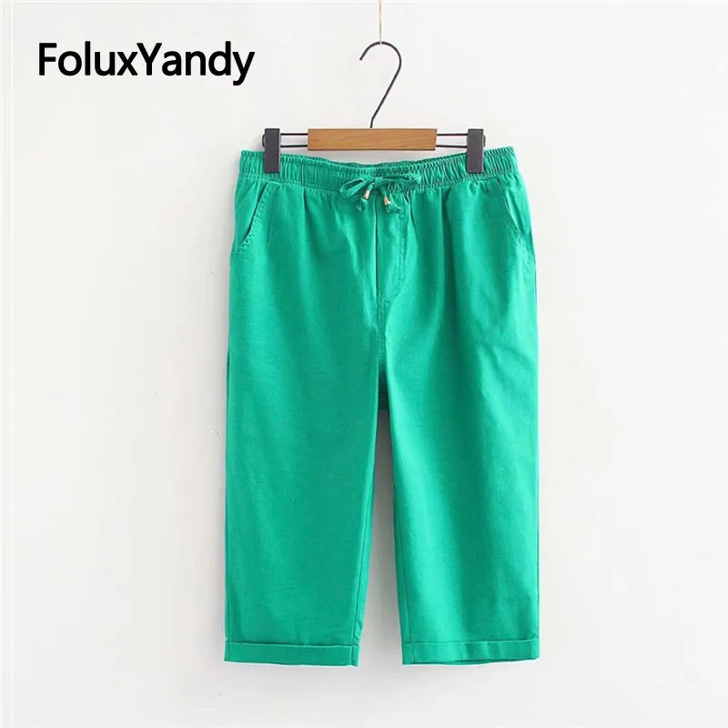 

8 Colors Calf-length Pants Women Capris Plus Size XXXL 4XL Elastic Waist Casual Stretch Straight Summer Pants Trousers KKFY3638