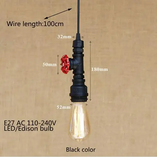 Лофт промышленный Железный водопровод паровой панк Винтажный подвесной светильник шнур E27 светодиодные подвесные светильники для спальни бара ресторана кухни - Цвет корпуса: black color-1