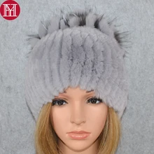 Повседневные Хорошие эластичные вязаные шапки из меха кролика Рекс, шапки для женщин, настоящий мех кролика, шапка из натурального меха кролика рекс