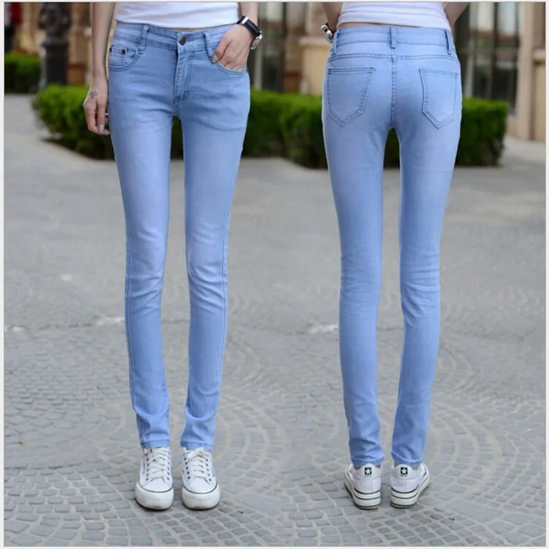 Новые джинсы для женщин, модные эластичные джинсы, женские повседневные брюки, узкие брюки, голубые женские джинсы с высокой талией, корейские - Цвет: Небесно-голубой