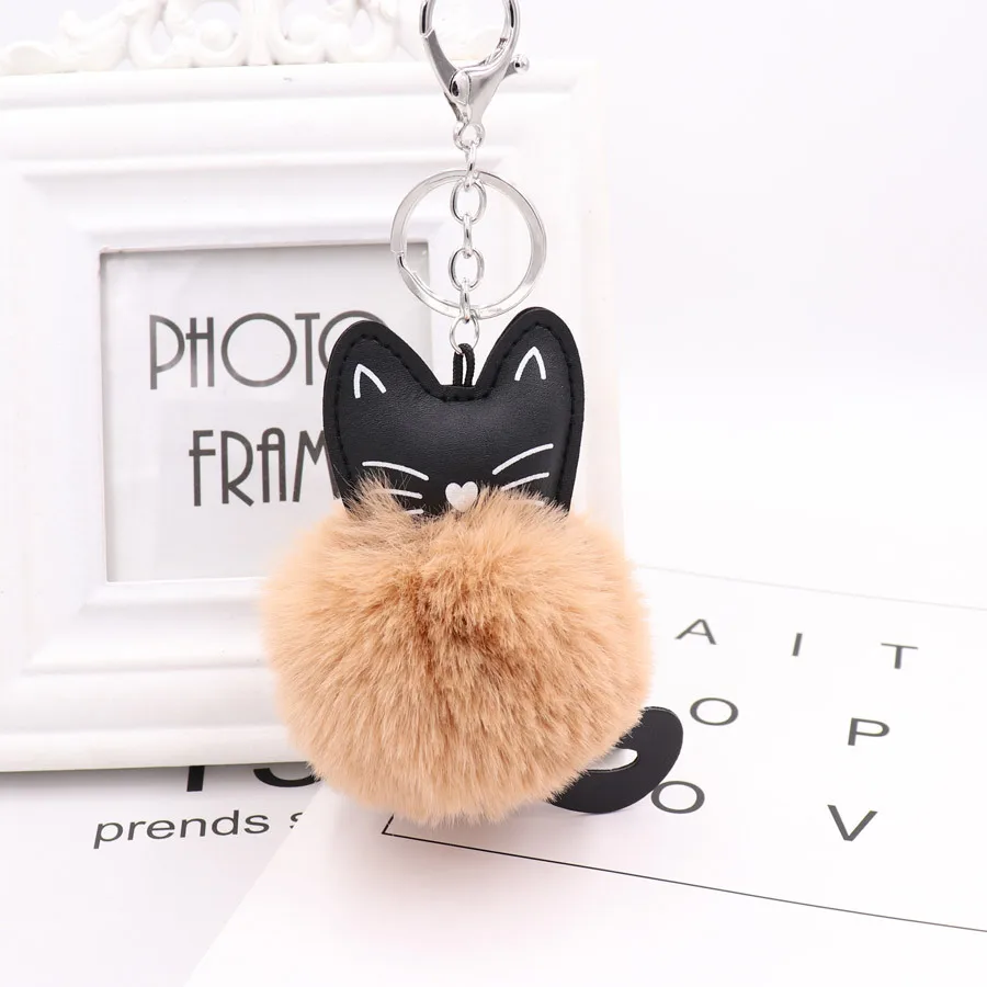 Cat Mini key chain car plush keychain Women Fluffy Fur Ball Keyring Handbag lanyard for keys Pompom Key Chain Accessories |