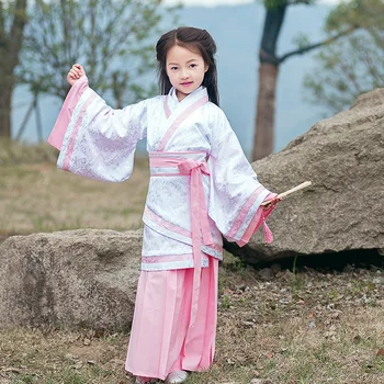

Vintage Baby Girls Zither Dance Performance Clothes Traditional Kids Hanfu Clothing Suit Chinese Ancient Princess Fairy Dress