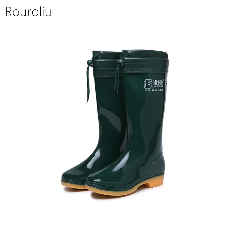 Rouroliu Women Non-Slip Hard-Wearing Warm Rainboots Waterproof Water Shoes Wellies Spring Autumn Rain Shoes Woman RB30 Rouroliu Women Non-Slip Hard-Wearing Warm Rainboots Waterproof Water Shoes Wellies Spring Autumn Rain Shoes Woman RB30