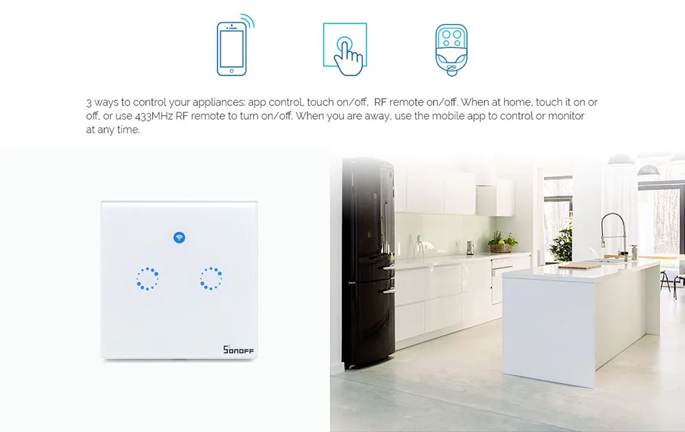 Sonoff T1 EU Smart Wifi настенный сенсорный выключатель света 1 банда 2 банды сенсорный/WiFi/433 RF/APP удаленный контроллер для умного дома работа с Alexa