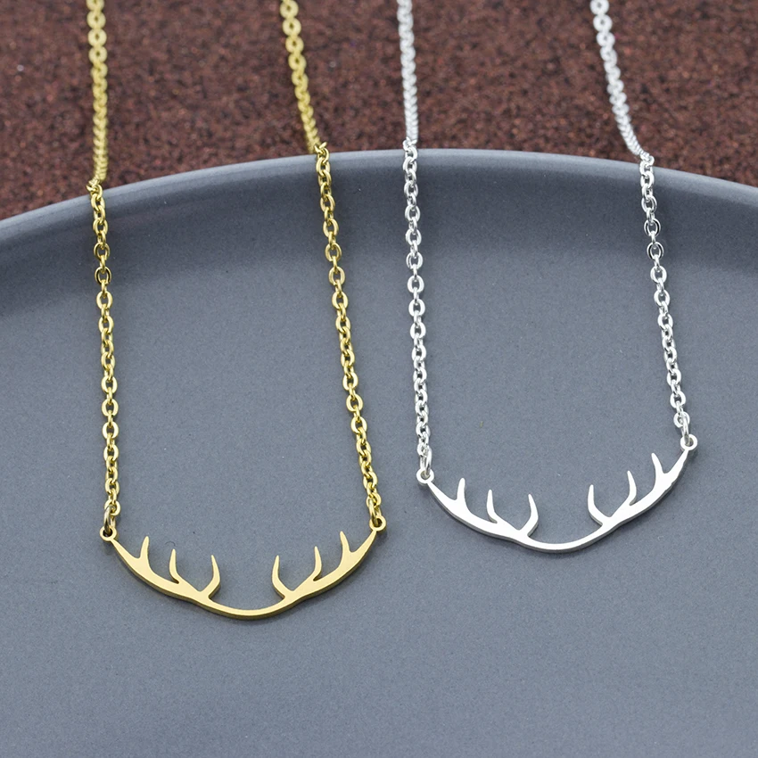 

Wholesale 10pcs Christmas Gift Santa Deer Horn Antler Necklaces Pendants Women's Fashion Accessories Stainless Steel Jewelry Bff