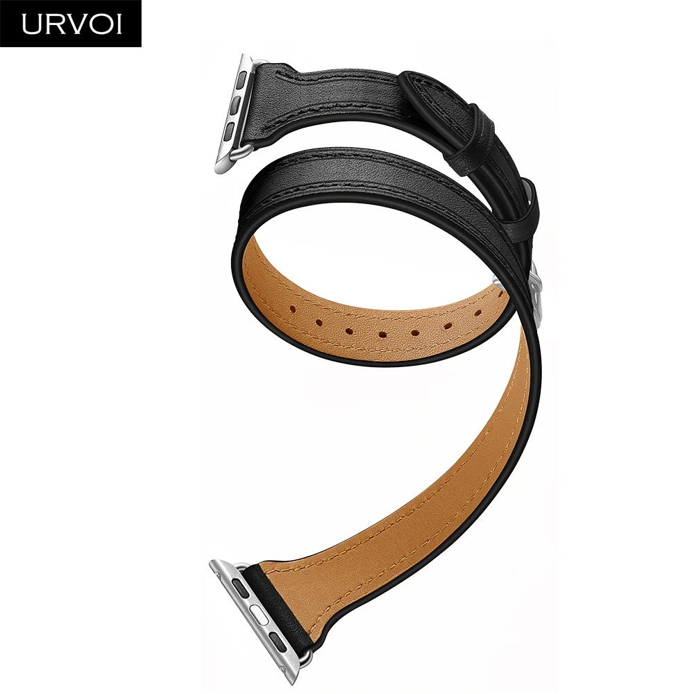 URVOI Double Tour для Apple Watch серии группа 4 3 2 1 роскошный ремешок для iWatch мягкая натуральная кожа петли на запястье 38/40 42/44 мм