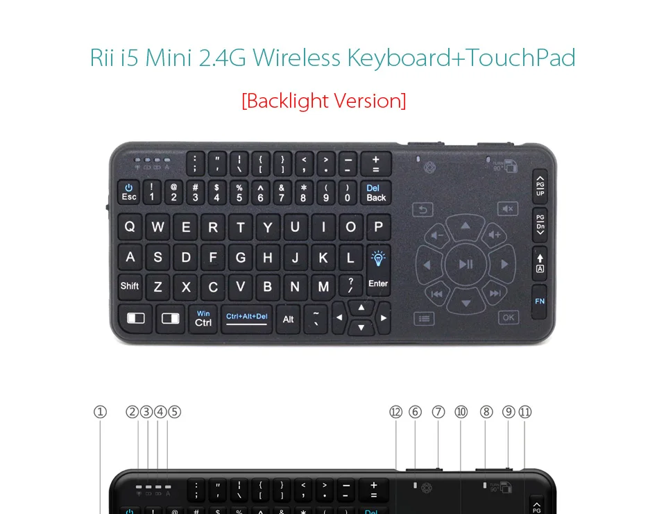 Rii i5 Mini 2,4 ГГц мультимедийная Беспроводная клавиатура Air mouse с тачпадом для Android tv Box/Mini PC/ноутбука