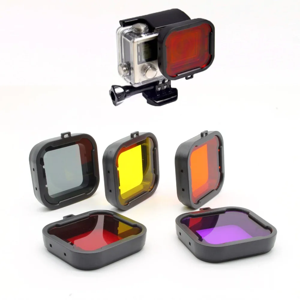 

LANBEIKA For Gopro 5pcs/lot Underwater Diving UV Lens Filter for GoPro Hero 4 3+ Hero4 Hero3+ Plus Red Yellow Gray Purple Pink