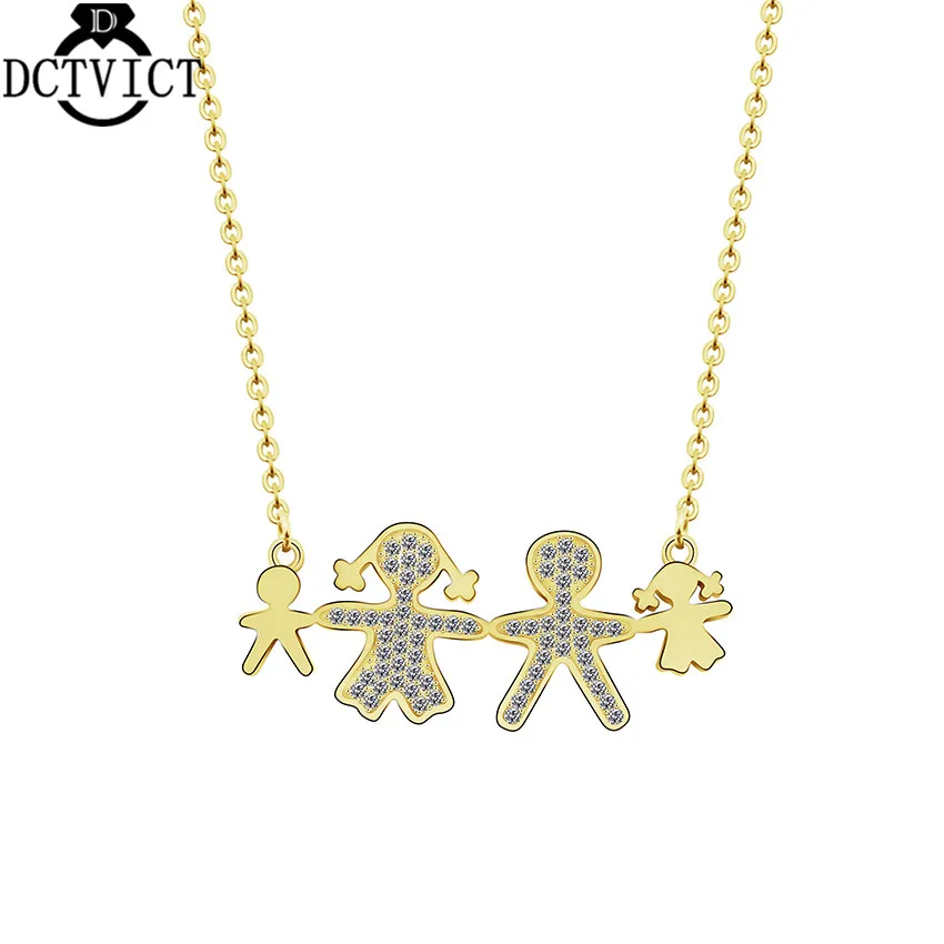 

10Pcs Family Necklaces Children Gifts Stainless Steel Chains CZ Boy Girl Chokers Necklace Women Love Jewelry Gold Collier Femme