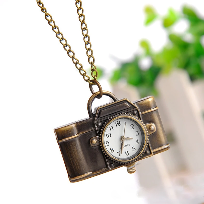

2017 Vintage Bronze Quartz Pocket Watch Lovely Camera Pendant Chain Necklace Clock women men Christmas gift birthday