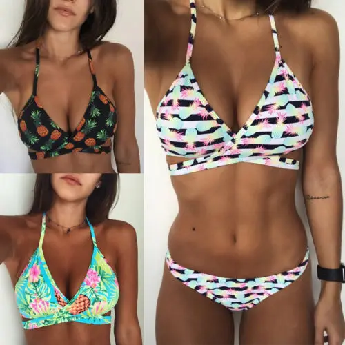 

2018 New Pineapple Printed 3 Style Women Bikinis Set Women Swimwear Push-up Bra Padded Swimsuits Brazilian Bandage Bathing Suits