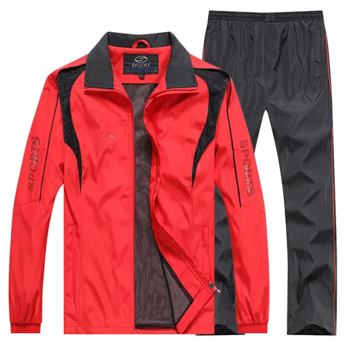 Брендовый мужской спортивный комплект, повседневный спортивный костюм для спортзала, толстовки с капюшоном, спортивные костюмы, мужская верхняя одежда, куртка+ штаны, комплекты для бегунов, мужская одежда - Цвет: red