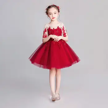 

New Children Girls Mesh Flowers Tutu Princess Dress Toddler Girl Clothes Vestido Kids Dresses For Girls Birthday Party Gown F159