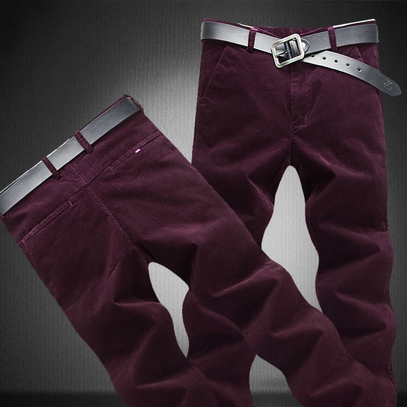 Pure Color Youth Mens Corduroy Trousers Size 28-38 Slim Fit Men Business Casual Trousers 4 Color Options