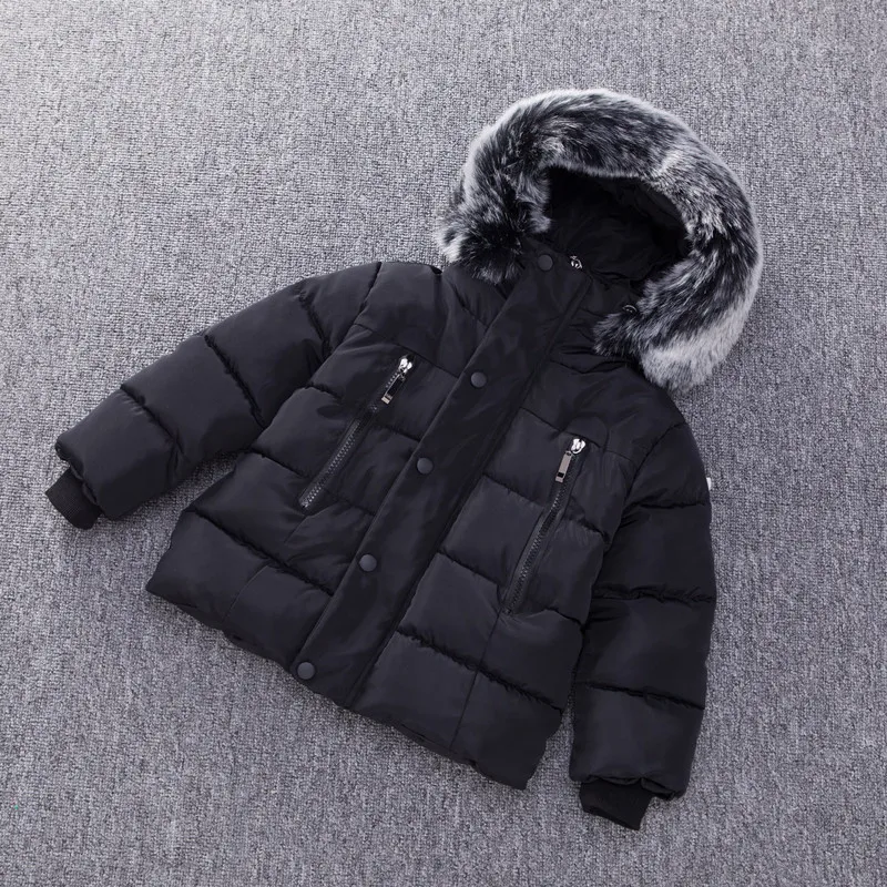 Новое модное корейское зимнее пальто красного и черного цвета для малышей теплое хлопковое пальто, куртка одежда для малышей куртка с капюшоном для маленьких мальчиков и девочек