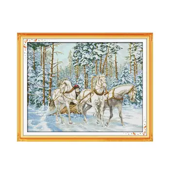 

Winter snow cross stitch Kit snow carriage Merry Christmas handmade materials package furniture decorative painting