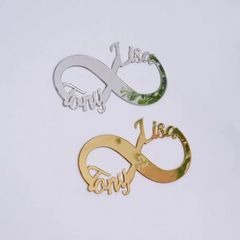 

30Pieces 8cm*4cm Personalized Wedding Custom Mirrored Infinity Shape Tags Acrylic Name Mirror Invitation Cards Party Guest Gifts