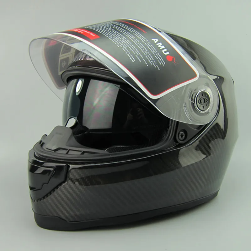 Discount Authentic AMU motorcycle helmet carbon fiber double lens full