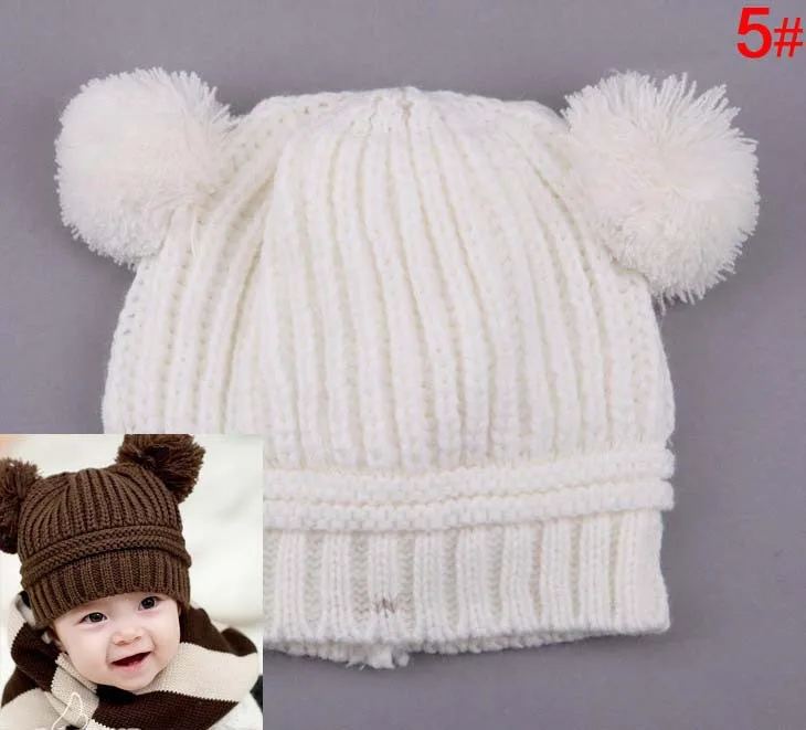 Модные вязаные детские теплые шапки и кепки с двойными волосами Детские Зимние шапки для девочек и мальчиков вязаные шапочки - Цвет: white