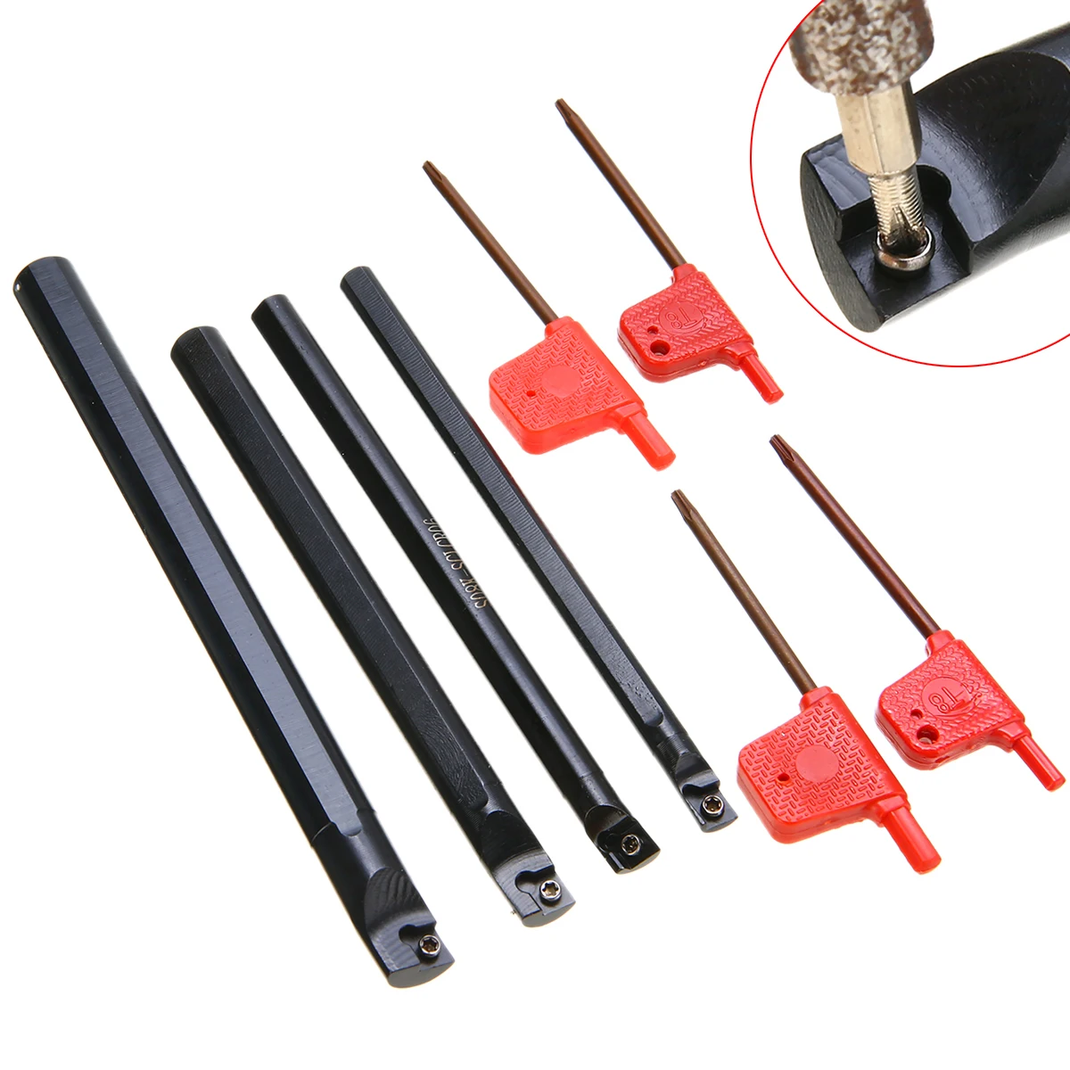 

4pcs/set of SCLCR06 Lathe Boring Bar 7/8/10/12mm Turning Tool Holder with T8 Wrenchs For Semi-finishing