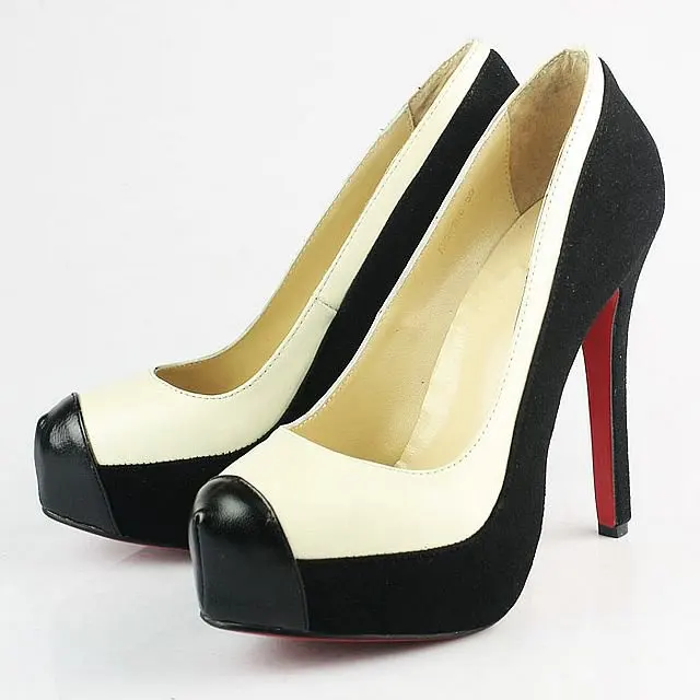 cream and black pumps