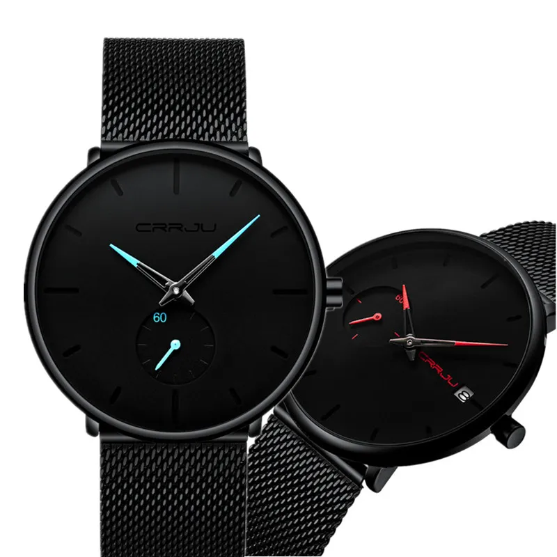 

CRRJU Fashion Watch Waterproof Wrist Watches For Couple Clock Set Men Women Luxury Sports Watch Minimalist Slim Mesh Strap