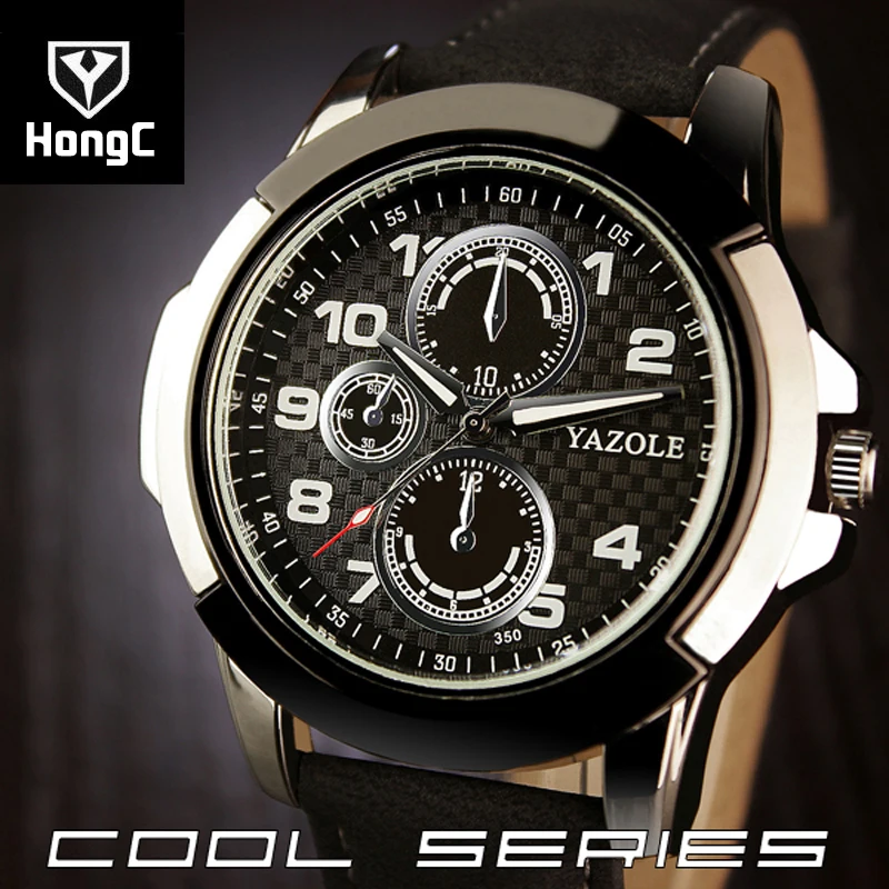 HongC Brand Luxury Quartz Watch Men Business Casual Leather Strap Wristwatch Date Clock Male Sport Watch