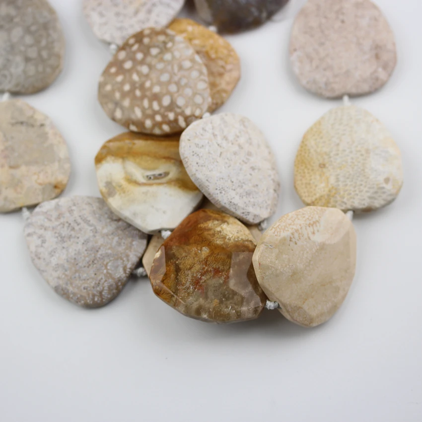Big Size,8PCS/Str,Natural Coral Jades Pear Shape Beads,Middle Drilled Faceted Smooth Slabs Beads Jewelry