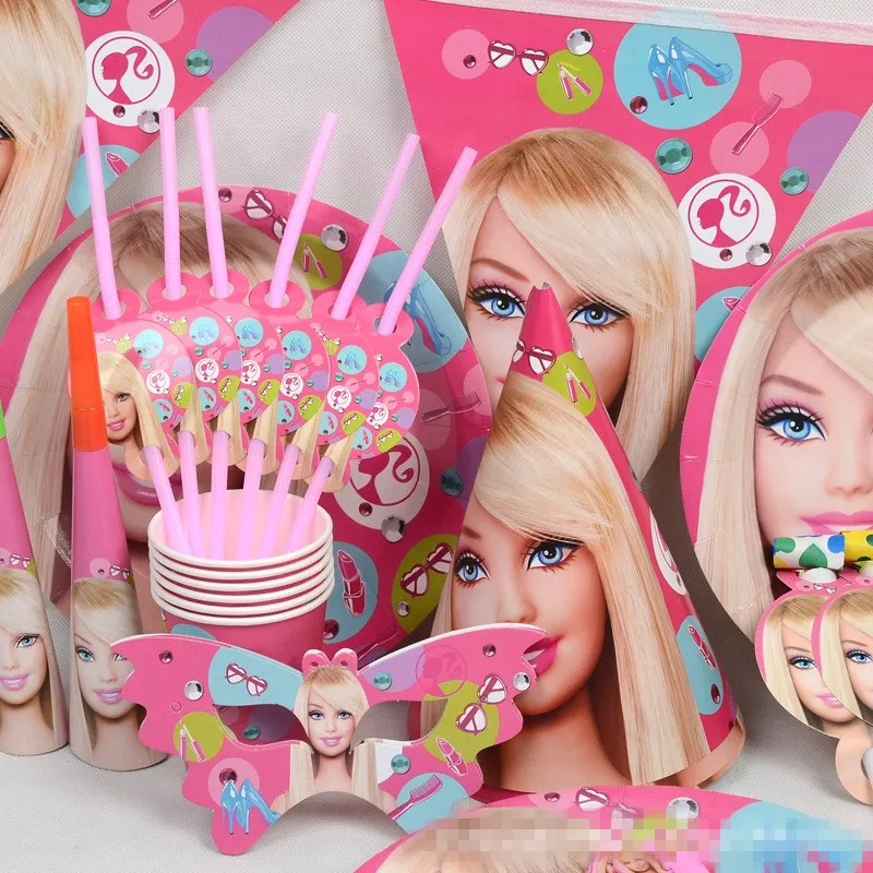 Party Supplies 99pcs Cartoon Barbie Girl Theme 6persons Kids Party