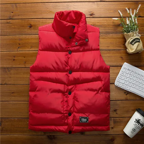 Мужской жилет, зимние куртки, модное повседневное пальто без рукавов, Толстая теплая Глянцевая куртка на молнии, верхняя одежда, жилет с хлопковой подкладкой - Цвет: Red