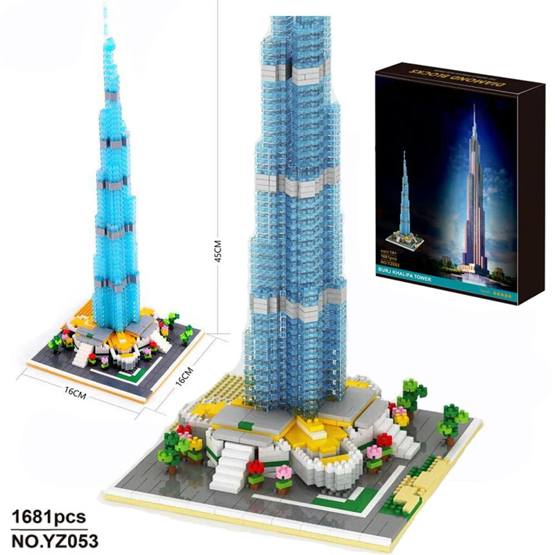 

1681pcs Assembly blocks Burj Khalifa Tower Model toy Diamond Bricks Kids Gifts Birthday Present Compatible Creator 16*16*45cm