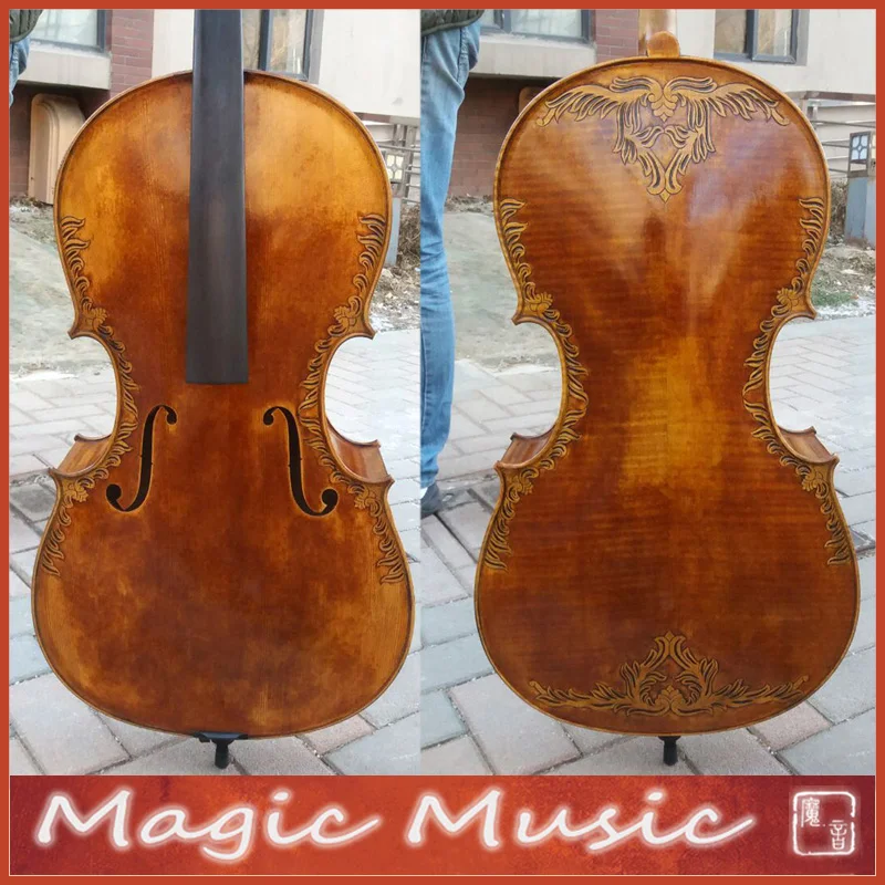 

Free Shipping! Strad Royal Cello with Fleur de Lys Carvings & Crafted Scroll Size 4/4, with Free Cello Case