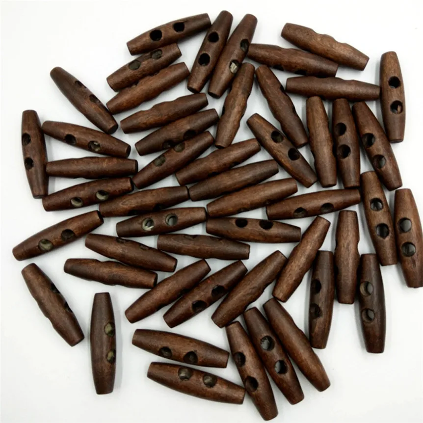 lovely pets50pcs Olive Shape 2 Holes Wooden Toggles Sewing Buttons