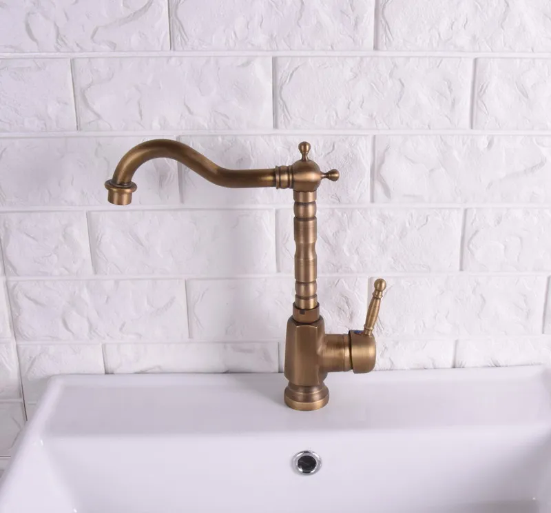 Vintage Antique Brass Single Lever Handle Swivel Spout Bathroom Basin Kitchen Sink Faucet Cold & Hot Mixer Tap asf121