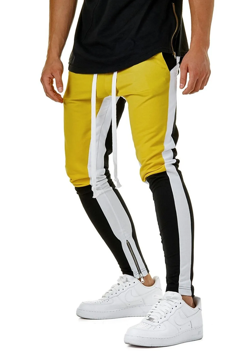 BINHIIRO, мужские брюки, повседневные, хлопок, средняя эластичная талия, сплайсированные, брюки-карандаш, красные, желтые, обтягивающие, спортивные штаны, брюки для бега