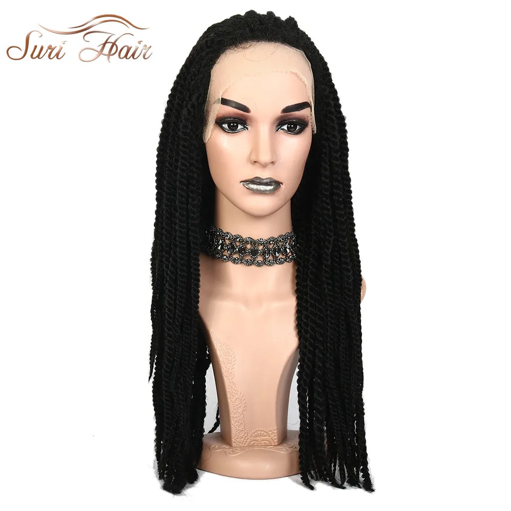 Suri волосы 2" косички синтетический фронтальный парик черный афро-Американский Африканский плетение волос для женщин Косплей регулируемый размер