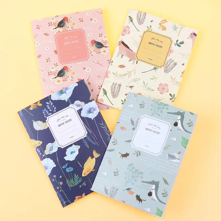 

4PCS/Set Kawaii Cute Flowers Birds Animal Notebook Painting of Diary Book Journal Record Office School Supplies