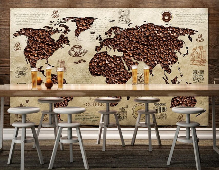 papel de parede Cafe world map Vintage wallpaper,coffee shop living room sofa TV wall bedroom restaurant bar 3d murals