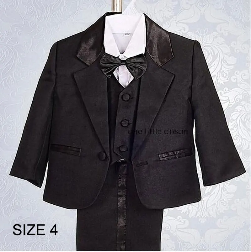 Костюм высокого качества для маленьких мальчиков смокинг комплект детской одежды блейзер для свадебной церемонии официальный наряд из 5 предметов для мальчиков 1-3 лет: пиджак+ жилет+ рубашка+ галстук+ брюки - Цвет: black size 4